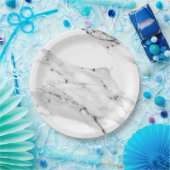 黒モダン灰色の白い大理石のパターン ペーパープレート (パーティー)