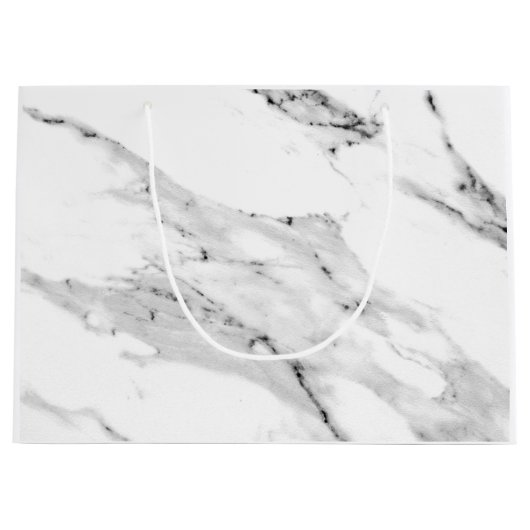 黒モダン灰色の白い大理石のパターン ラージペーパーバッグ (正面)