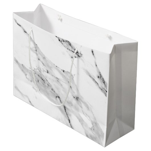 黒モダン灰色の白い大理石のパターン ラージペーパーバッグ (正面アングル)