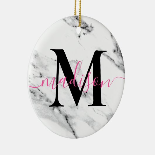 黒モダン灰色の白い大理石模様 セラミックオーナメント (右)