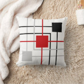 黒モダン灰色の赤い線と正方形 クッション (ブランケット)