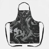 黒モダン灰色シルバーグリッター大理石モノグラム エプロン (正面)