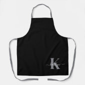 黒モダン灰色スクリプトモノグラム エプロン (正面)