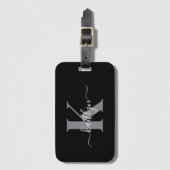 黒モダン灰色スクリプトモノグラム ラゲッジタグ (正面縦)