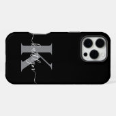 黒モダン灰色スクリプトモノグラム iPhoneケース (裏面横)