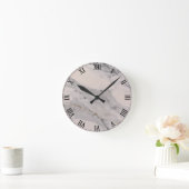 黒モダン灰色ピンク大理石パターン ラウンド壁時計 (ホーム)