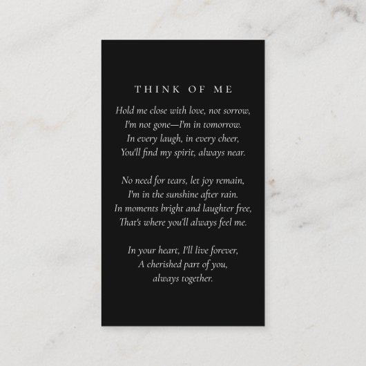 黒モダン灰色フォト記念祈りの言葉カード コーリングカード (裏面)