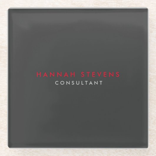 黒モダン灰色レッドプロフェッショナルお名前 ガラスコースター (正面)