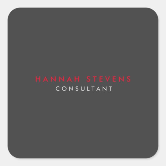 黒モダン灰色レッドプロフェッショナルお名前 スクエアシール (正面)