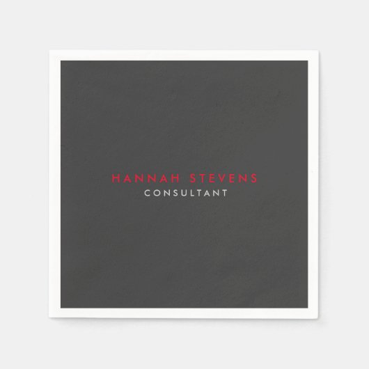 黒モダン灰色レッドプロフェッショナルお名前 スタンダードカクテルナプキン (正面)