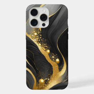 黒モダン灰色金ゴールドエレガント大理石 iPhone 15 PRO MAXケース