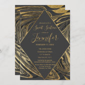 黒モダン灰色金ゴールド大理石スワールスウィート16 招待状 (正面/裏面)