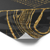 黒モダン灰色金ゴールド大理石スワール座席表 ポスター (角)