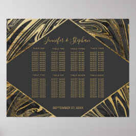 黒モダン灰色金ゴールド大理石スワール座席表 ポスター