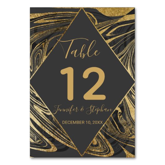 黒モダン灰色金ゴールド大理石旋回テーブル番号 テーブルナンバー (正面)