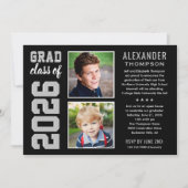 黒モダン灰色2枚フォト卒業パーティー 招待状 (正面)