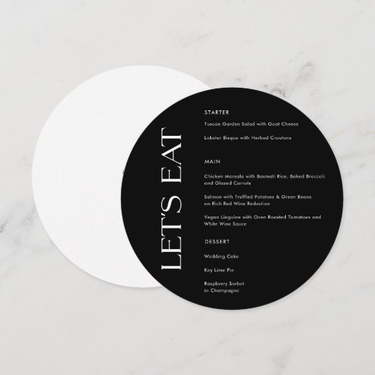 黒モダン無地のタイポグラフィレッズ食べ結婚 メニュー (正面/裏面)