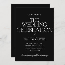 黒モダン無地の黒のカスタムエレガント結婚式 招待状