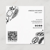 黒モダン焼いた品QRコードベーカリー スクエア名刺 (裏面)