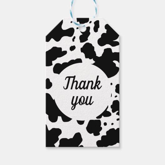 黒モダン牛の斑点プリントありがとう ギフトタグ (正面)