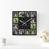 黒モダン犬の写真コラージュの家族の名前 スクエア壁時計 (ホーム)