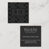 黒モダン犬の骨パターン上のモノグラムブラック スクエア名刺 (正面/裏面)