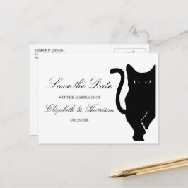 黒モダン猫お洒落の結婚式の日付を保存 案内ポストカード