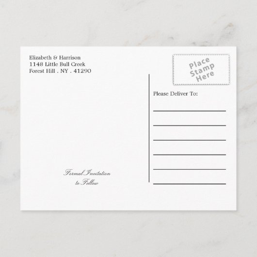 黒モダン猫お洒落の結婚式の日付を保存 案内ポストカード (裏面)