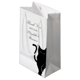 黒モダン猫の結婚お願い スモールペーパーバッグ