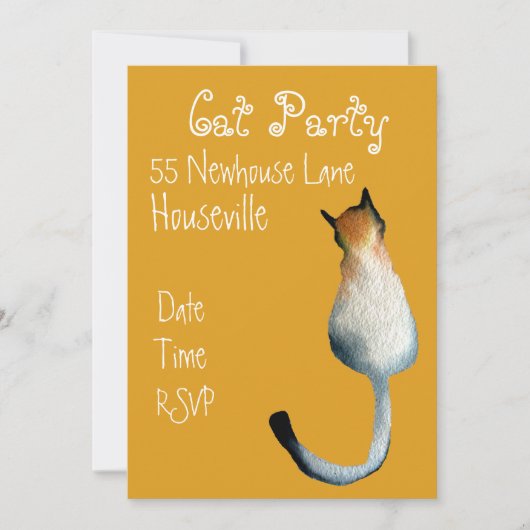 黒モダン猫アート猫ディナーパーティの招待状 招待状 (正面)