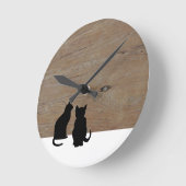 黒モダン猫シルエット ラウンド壁時計 (傾斜)