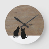 黒モダン猫シルエット ラウンド壁時計 (正面)