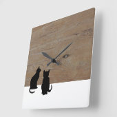 黒モダン猫シルエット，木材のペット スクエア壁時計 (傾斜)