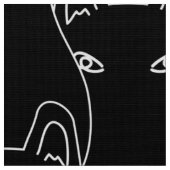 黒モダン猫ラインアートパターン ファブリック (クローズアップ)