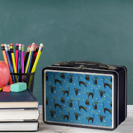 黒モダン猫名前をカスタムする メタルランチボックス