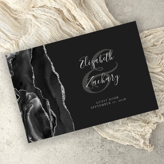 黒モダン瑪瑙シルバースクリプトダーク ゲストブック