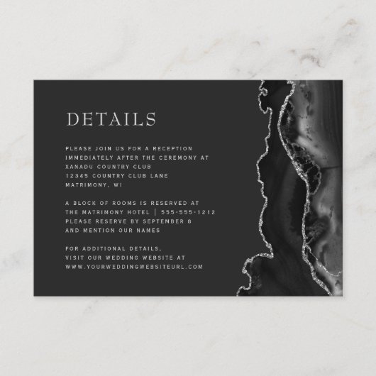 黒モダン瑪瑙シルバーダーク結婚詳細 エンクロージャーカード (正面)