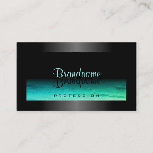 黒モダン発光ティール(緑がかった色)パターン(の模様が)あるエレガント 名刺 (正面)