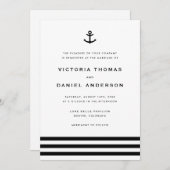 黒モダン白いかり航海の結婚の 招待状 (正面/裏面)