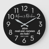 黒モダン白お母さパーソナライズされたんキッチン ラージ壁時計 (正面)