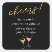 黒モダン白お礼結婚ステッカー スクエアシール (正面)