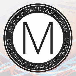 黒モダン白と差出人住所 ラウンドシール