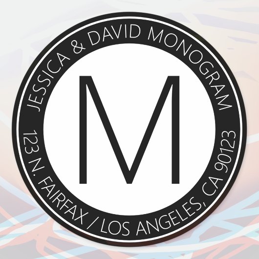 黒モダン白と差出人住所 ラウンドシール