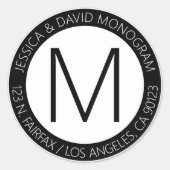 黒モダン白と差出人住所 ラウンドシール (正面)