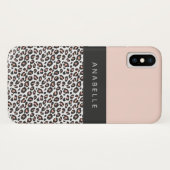 黒モダン白と桃の動物のヒョウ柄 Case-Mate iPhoneケース (裏面(横))