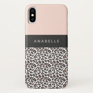 黒モダン白と桃の動物のヒョウ柄 iPhone X ケース