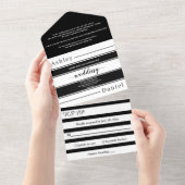 黒モダン白と白のストライプエレガントな結婚式 オールインワン招待状 (貼ってはがせる)