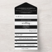 黒モダン白と白のストライプエレガントな結婚式 オールインワン招待状 (内側)