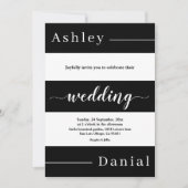 黒モダン白と白のストライプエレガントな結婚式 招待状 (正面)