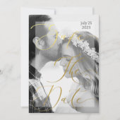 黒モダン白と金ゴールドフォトエレガントInv 招待状 (正面)